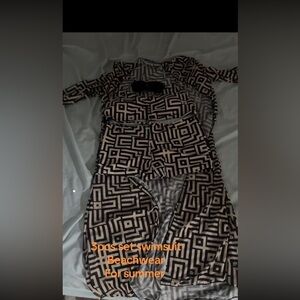 Geometric Black and White Swimsuit Set